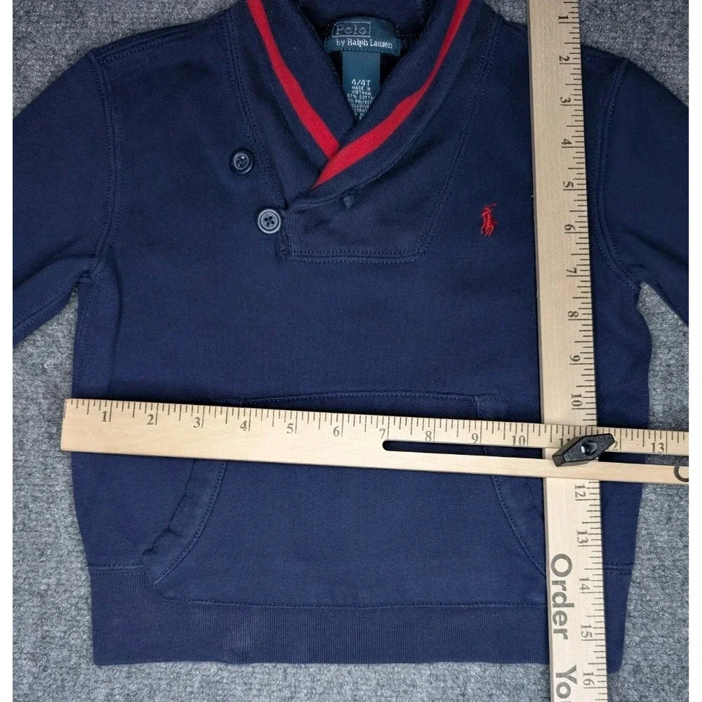 Vintage Polo Ralph Lauren Kids Boys Girls 4/4T Quarter Button Pullover Navy/ Red